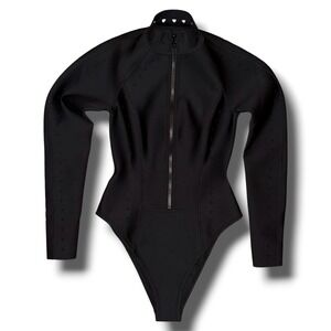 Gigi C Bikinis Women Black Scuba Long Sleeve One Piece Swimsuit Size S Laser Cut